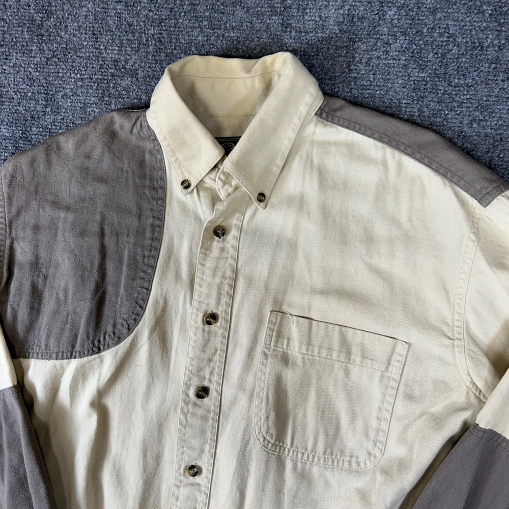 Roper Range Gear Mens Small Shooting Shirt Cotton Twill Quilted Patch Tan Grey - Picture 2 of 8